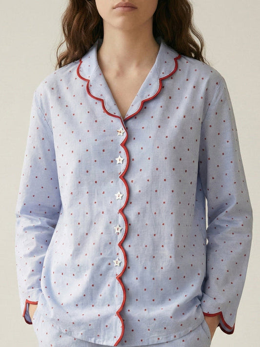 Notched Collar Cotton Pajama Set