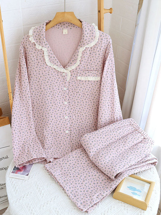Floral Lace Trim Pajama Set