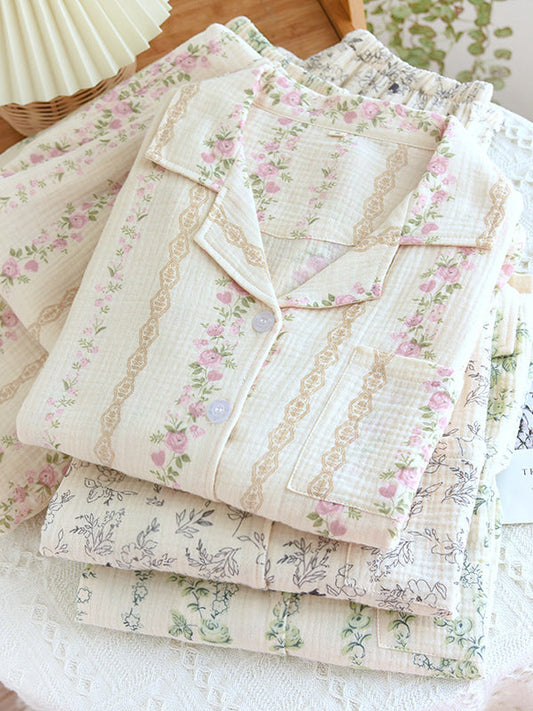 Flower Printed Cotton Pajama Set