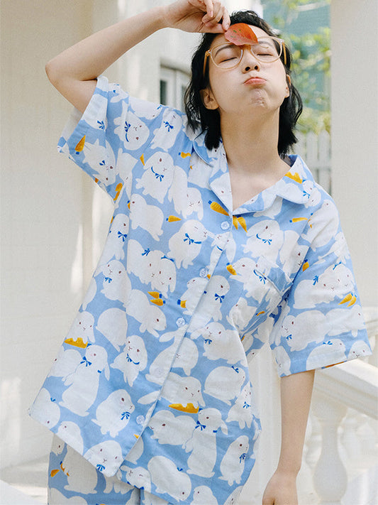 Cute Rabbit Print Cotton Pajama Sets