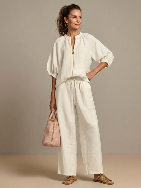 Natalia | Zip Blouson & Wide-Leg Pants