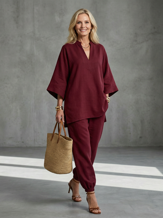 Georgiana | V-Neck Tunic with Gathered Pants