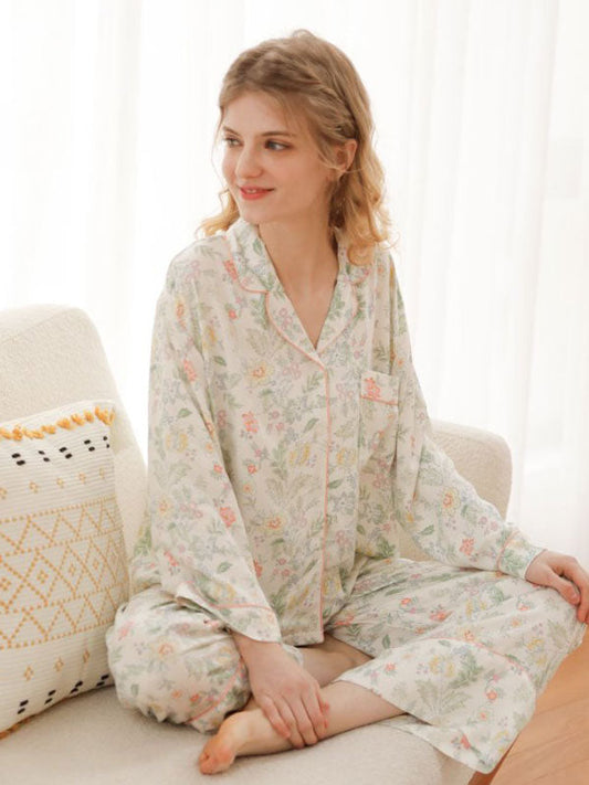 Floral Cotton Long Sleeve Pajamas Set