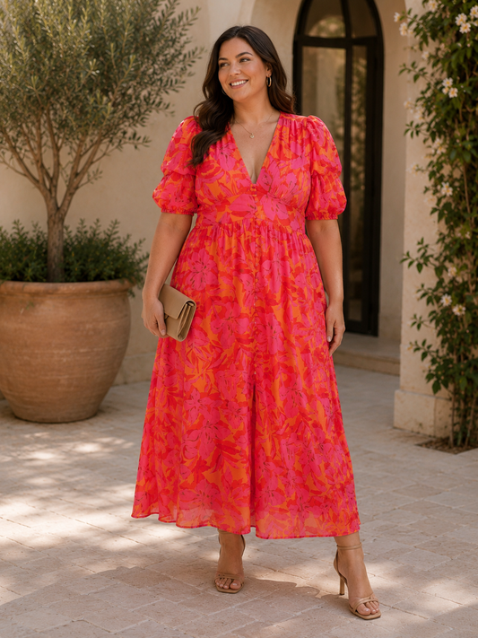 Stella | Floral V-Neck Midi Dress