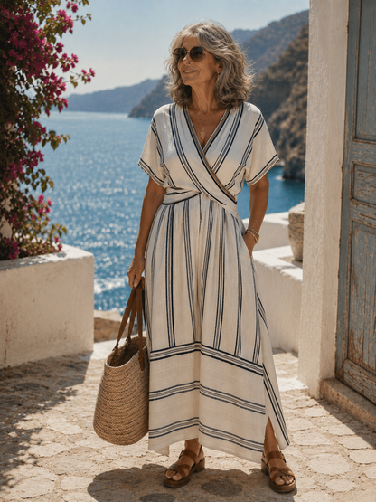 Thalassa | V-Neck Wrap Waist Midi Dres