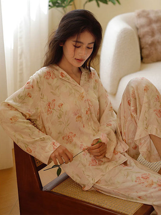 Pink Flowers Cotton Pajama Set