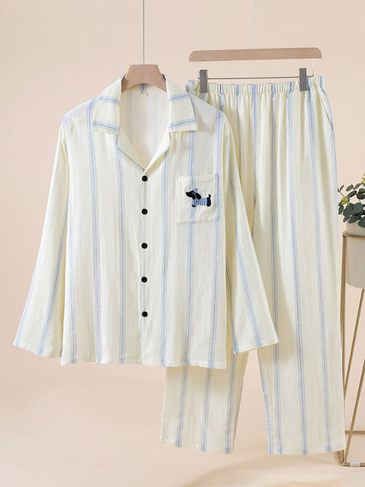 Cotton Stripe Couple Pajama Set