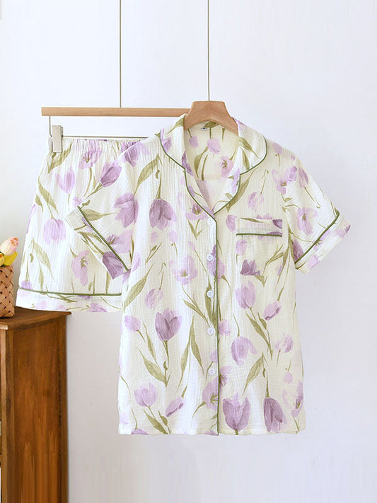Tulip Printed Short Sleeve Pajama Set