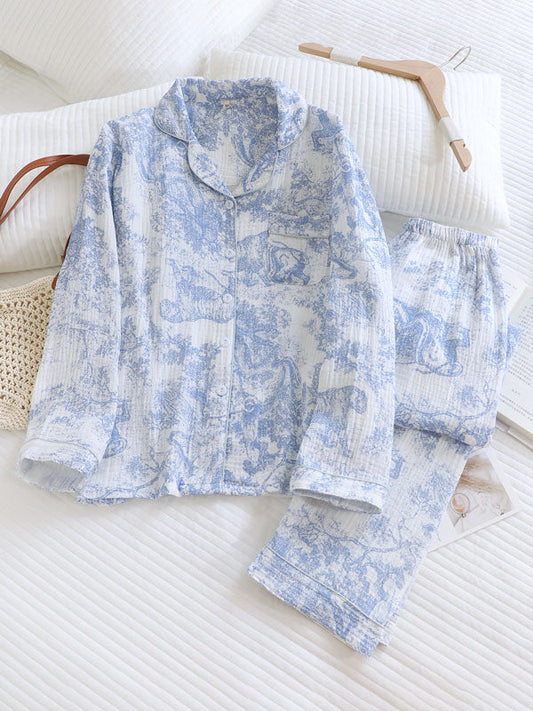 Vintage Printed Cotton Pajama Set