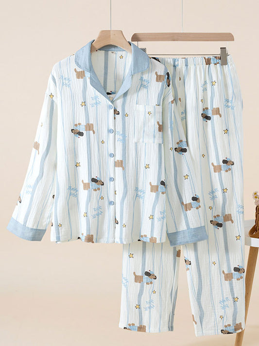 Cute Puppy Bunny Print Pajama Set