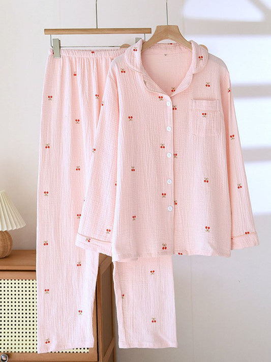 Cherry Long Sleeve Cotton Pajamas