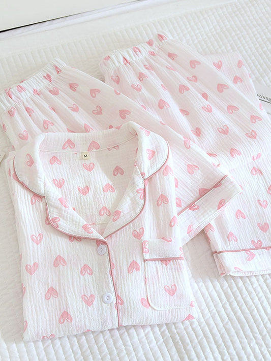 3Pcs Pink Heart Print Pajamas Set