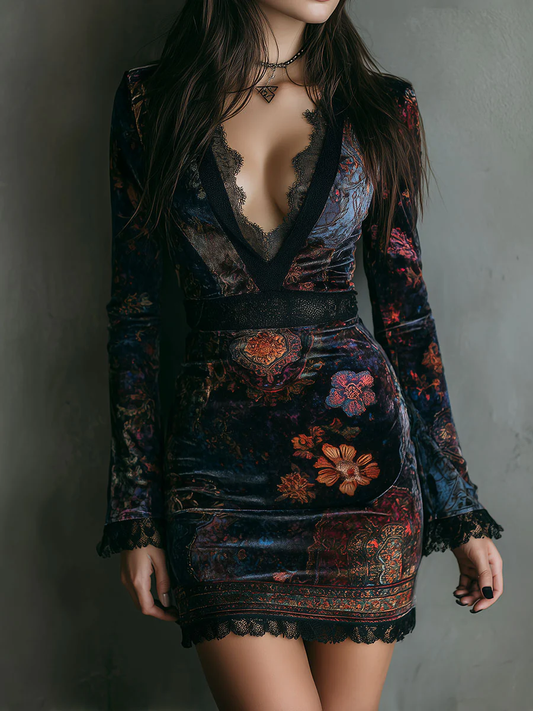 Floral V-Neck Mini Dress