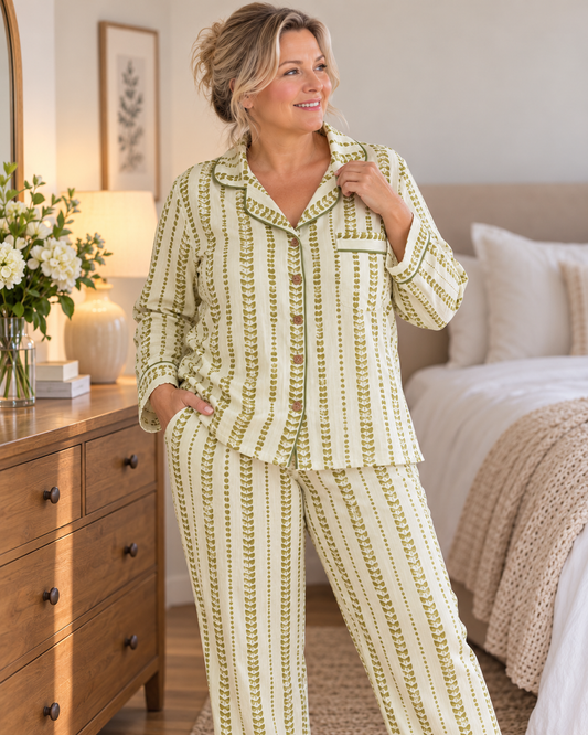 Green Leaves Cotton Pajama Set